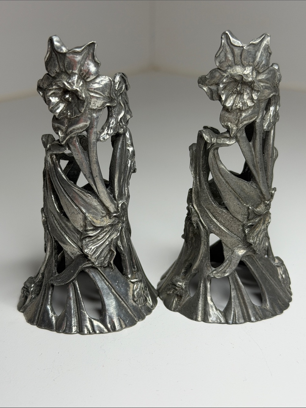 Vintage Silver Floral Metal Candle Holders - Set of 2